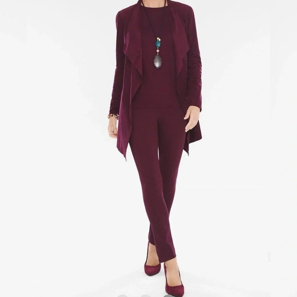 Chico's Faux Suede Open Front Burgundy Blazer/Jacket Size 0 - Picture 2 of 6